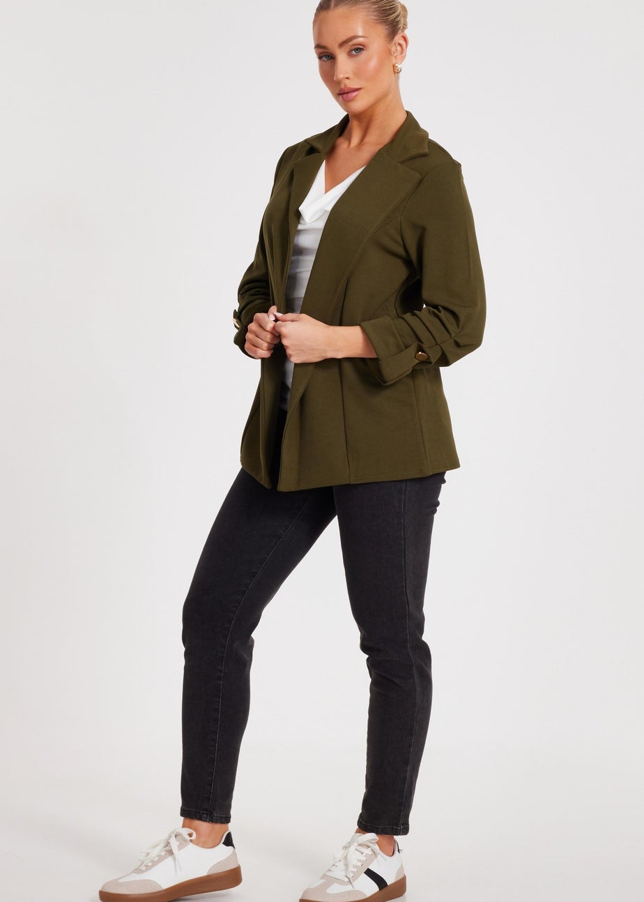 Quiz Khaki Ruched Sleeve Blazer