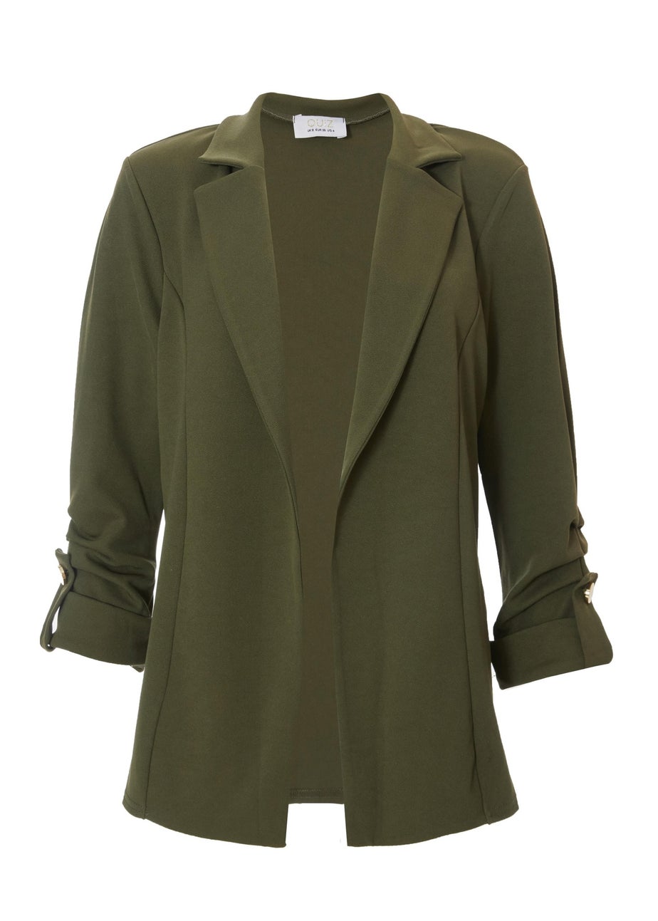 Quiz Khaki Ruched Sleeve Blazer