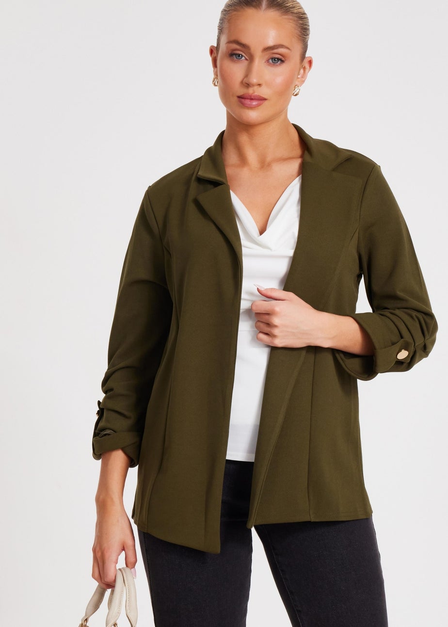 Quiz Khaki Ruched Sleeve Blazer