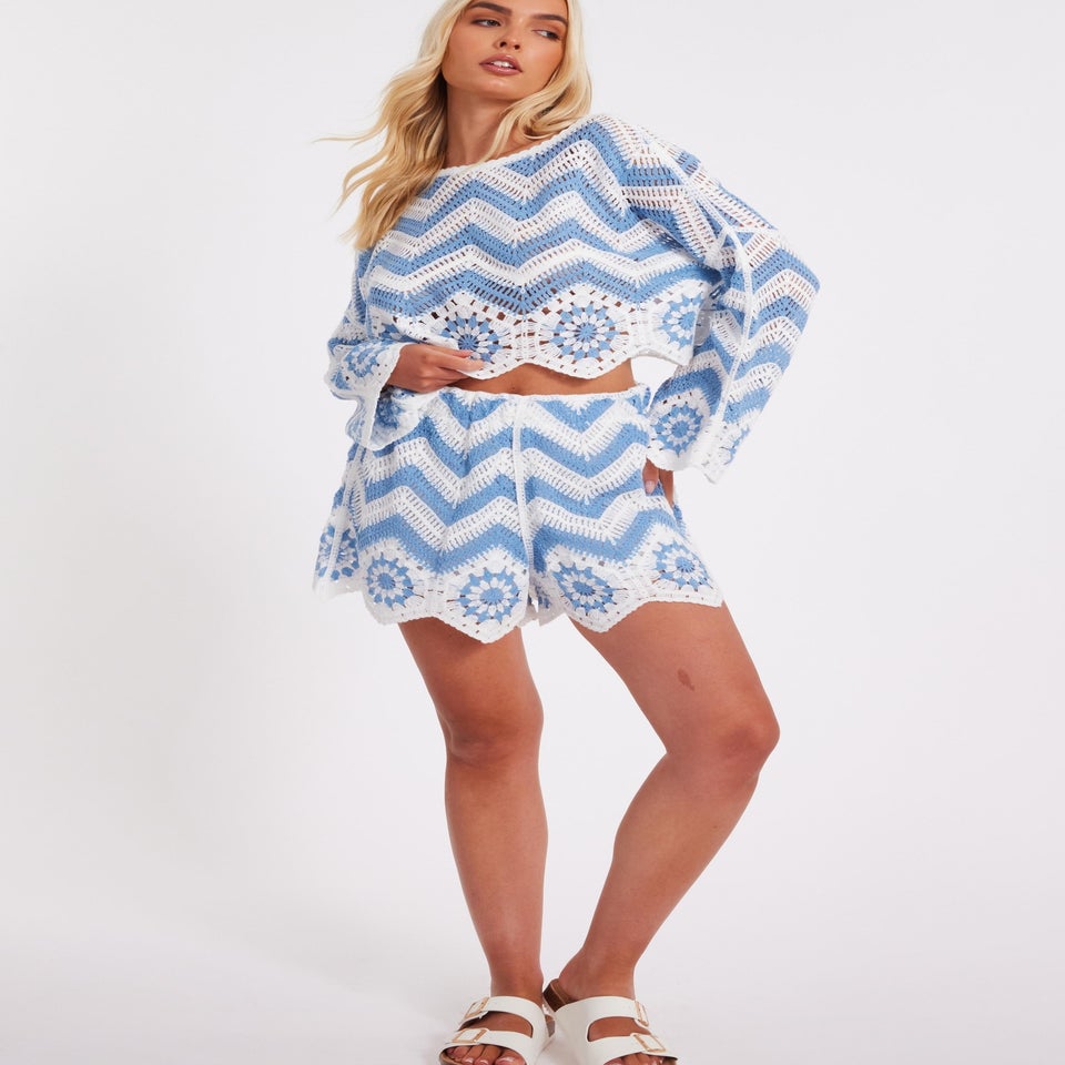 Quiz Blue Crochet Scalloped Shorts