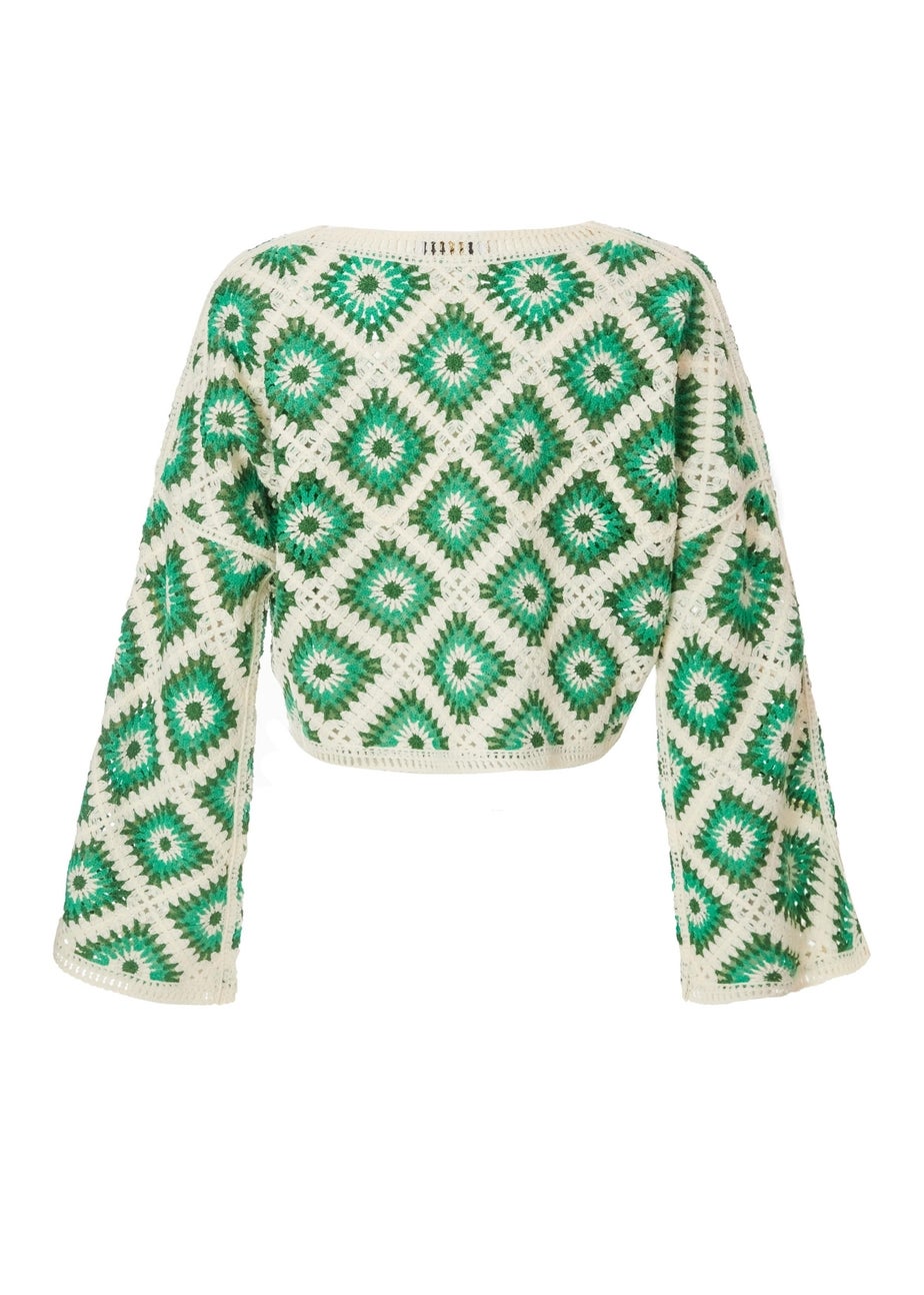 Quiz Green Crochet Geometric Crop Top