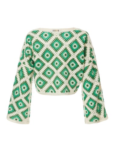 Quiz Green Crochet Geometric Crop Top