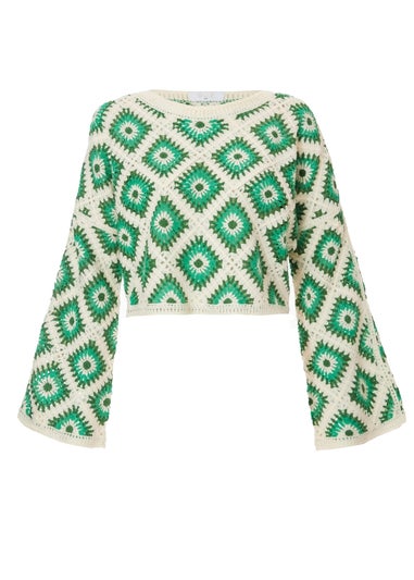 Quiz Green Crochet Geometric Crop Top