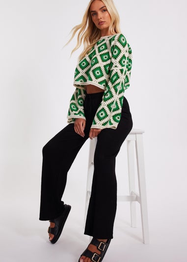 Quiz Green Crochet Geometric Crop Top