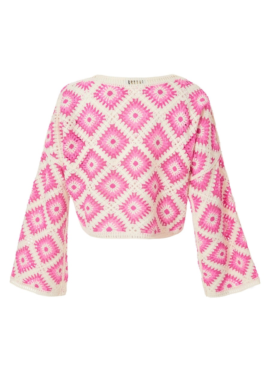 Quiz Fuschia Crochet Geometric Crop Top