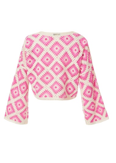 Quiz Fuschia Crochet Geometric Crop Top