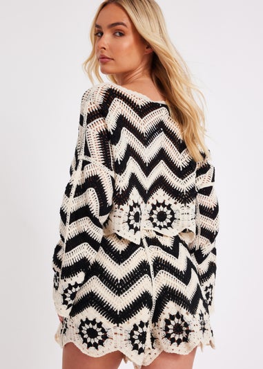 Quiz Black Crochet Scalloped Top