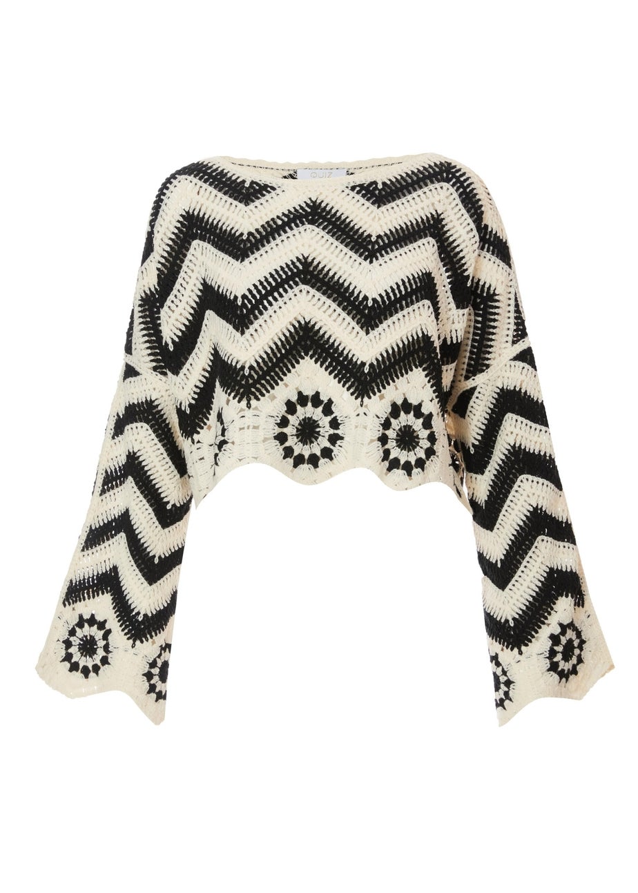 Quiz Black Crochet Scalloped Top