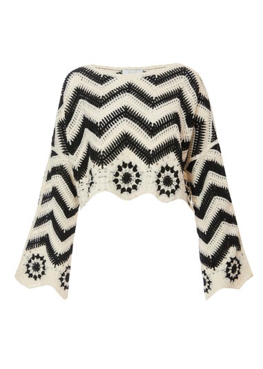 Quiz Black Crochet Scalloped Top