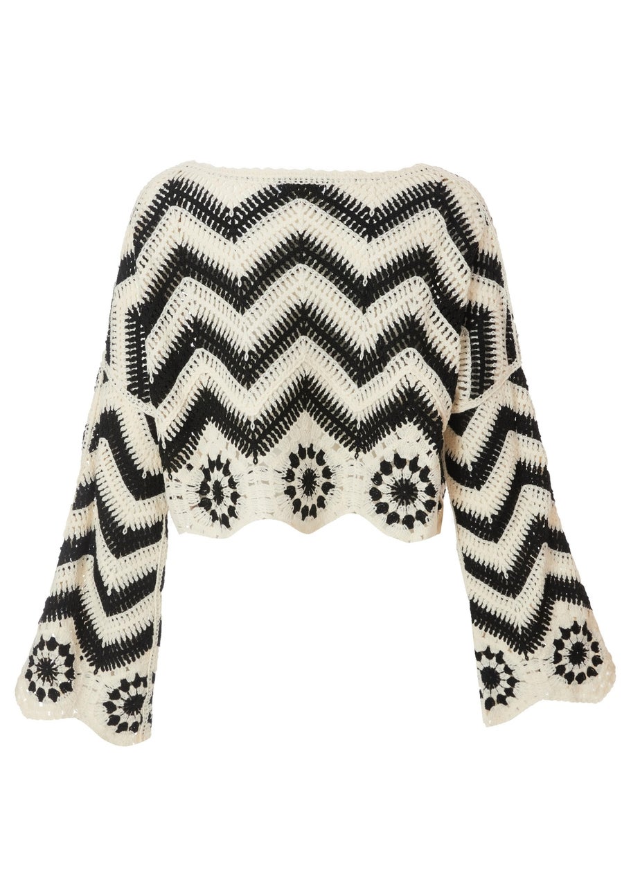 Quiz Black Crochet Scalloped Top