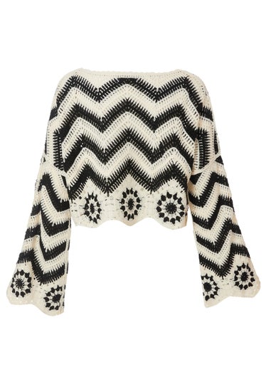 Quiz Black Crochet Scalloped Top