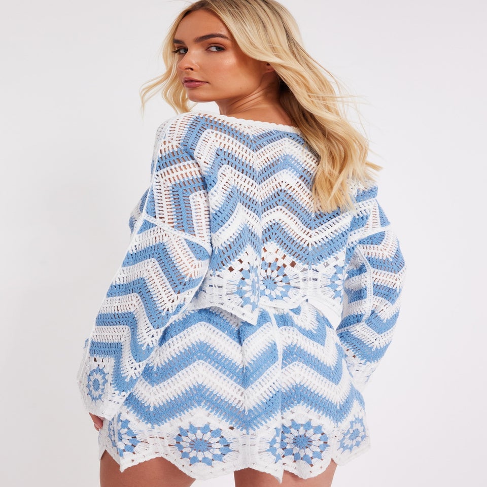 Quiz Blue Crochet Scalloped Top