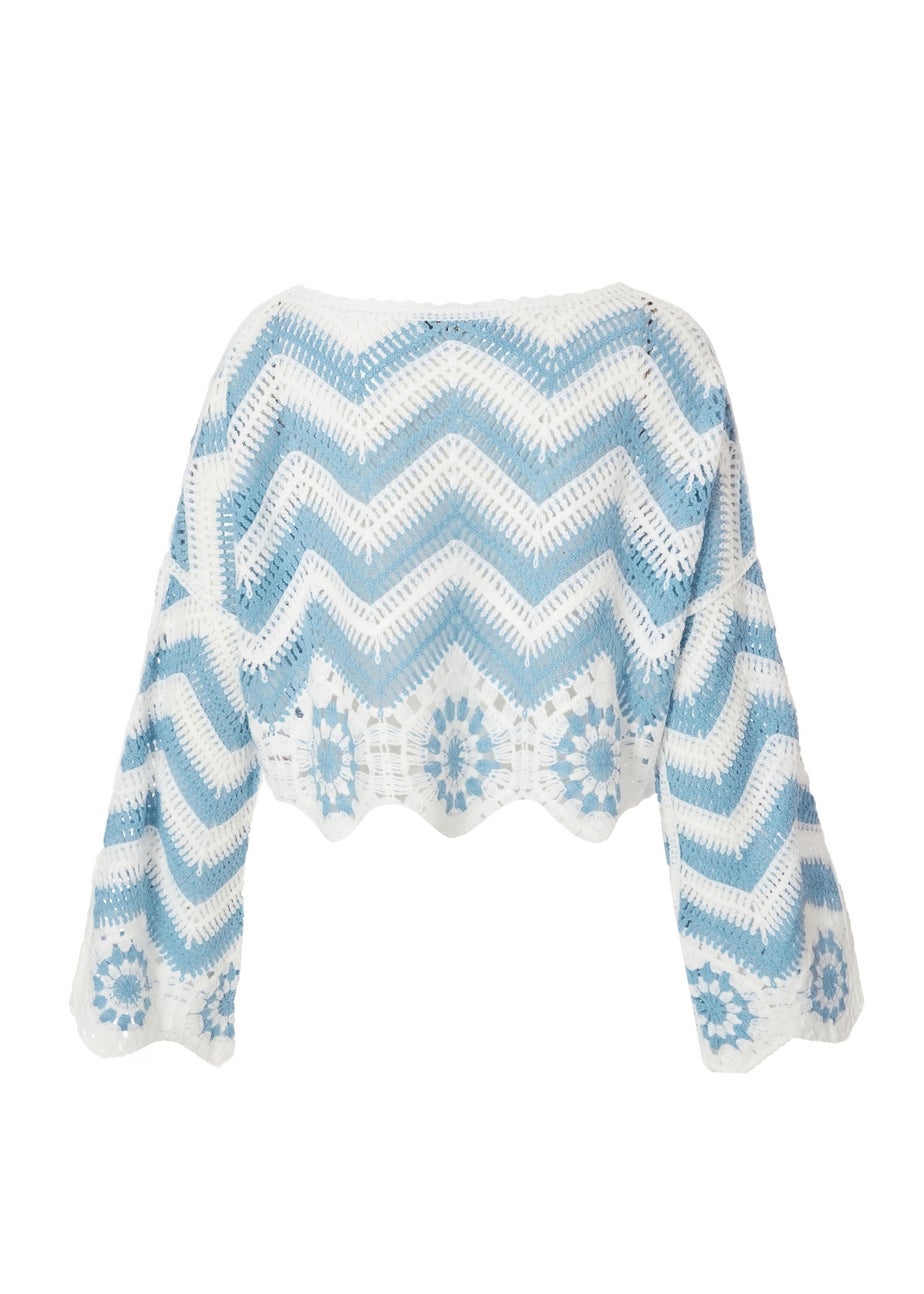 Quiz Blue Crochet Scalloped Top