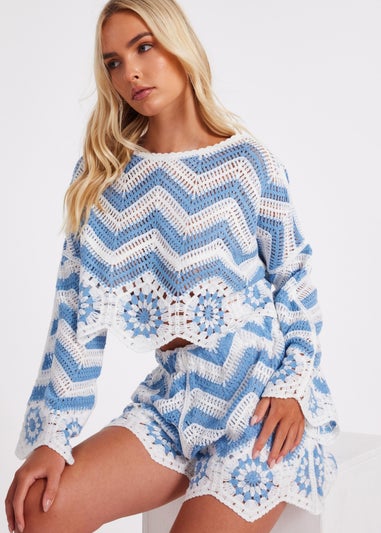 Quiz Blue Crochet Scalloped Top