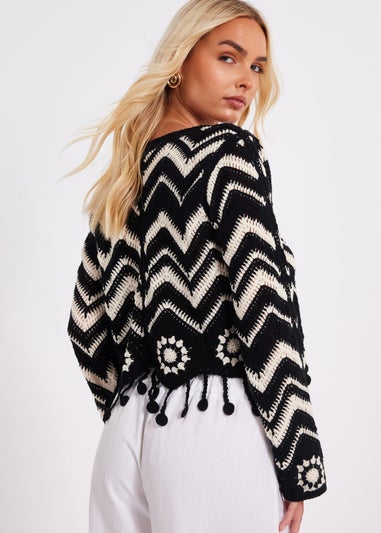 Quiz Black Crochet Knitted Top