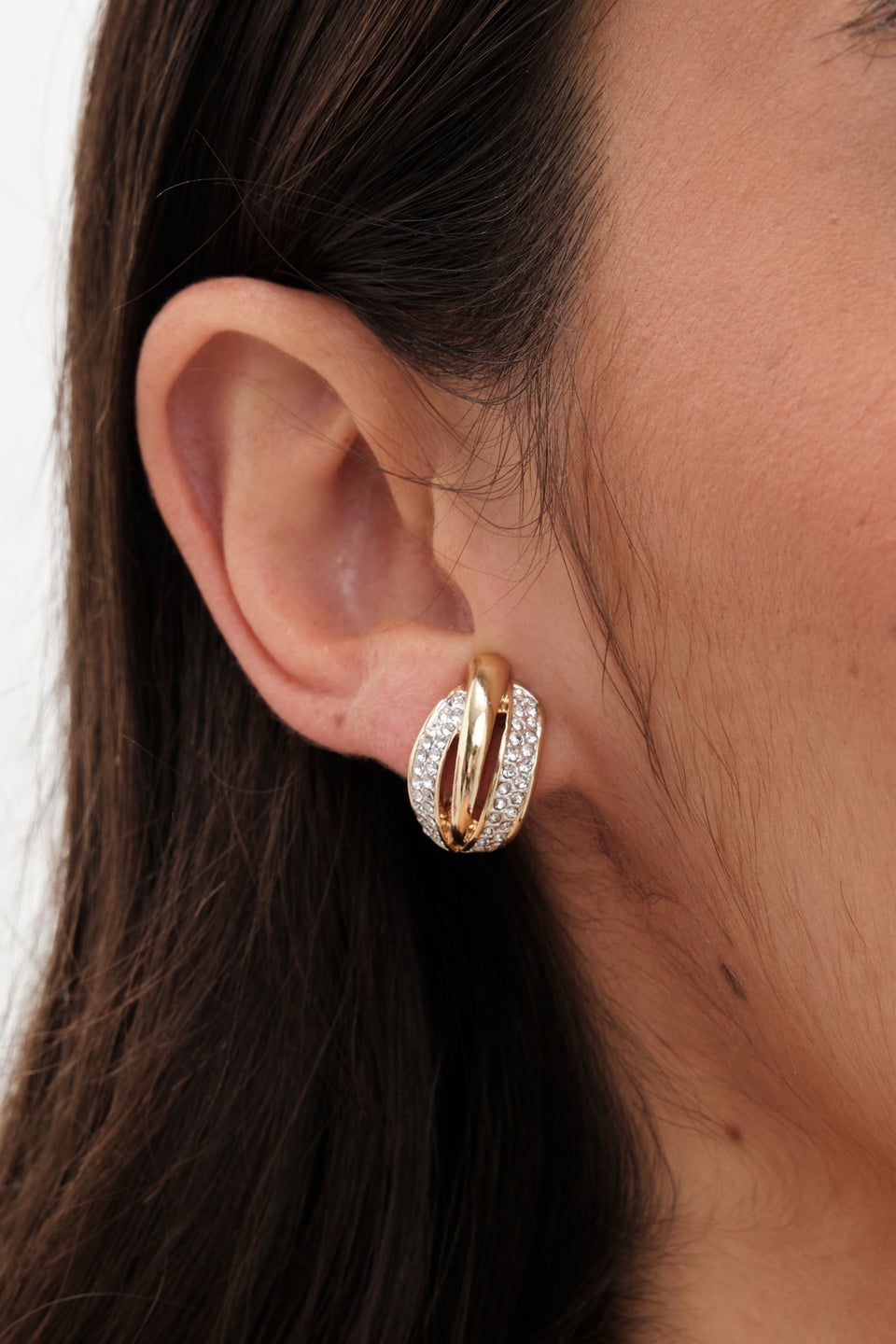 Jon Richard Gold Plated & Crystal Ribbed Clip Earrings