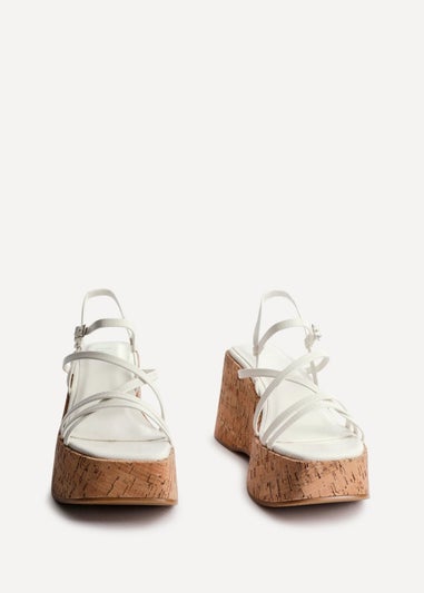 Linzi Orbit White Faux Lizard Strappy Cork Flatform Sandal