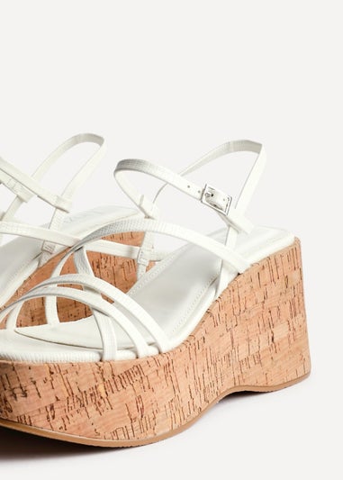 Linzi Orbit White Faux Lizard Strappy Cork Flatform Sandal