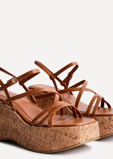 Linzi Orbit Tan Faux Lizard Strappy Cork Flatform Sandal