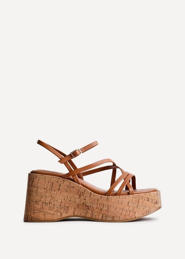 Linzi Orbit Tan Faux Lizard Strappy Cork Flatform Sandal