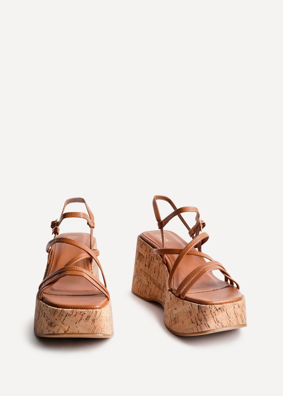Linzi Orbit Tan Faux Lizard Strappy Cork Flatform Sandal