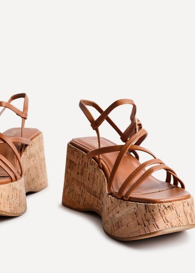 Linzi Orbit Tan Faux Lizard Strappy Cork Flatform Sandal