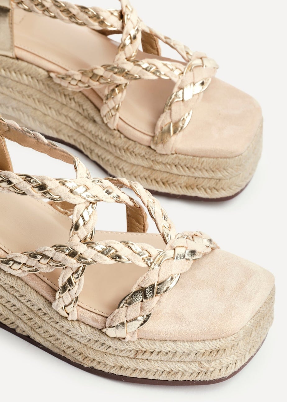 Linzi Mimosa Nude Faux Suede Plaited Flatform Wedge