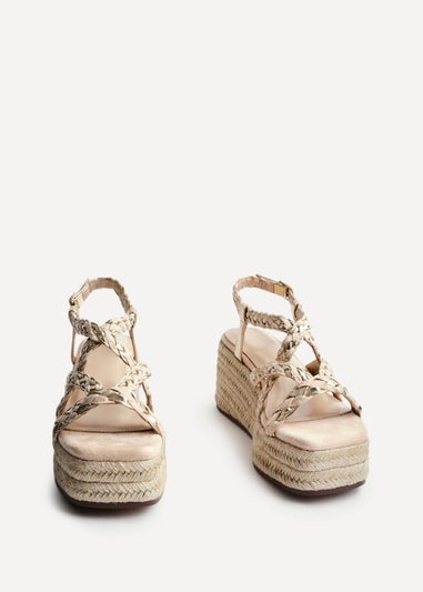 Linzi Mimosa Nude Faux Suede Plaited Flatform Wedge