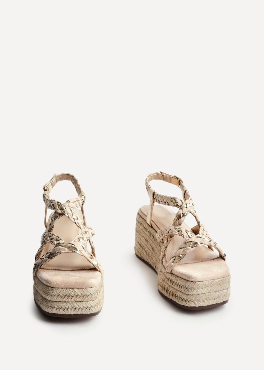 Linzi Mimosa Nude Faux Suede Plaited Flatform Wedge