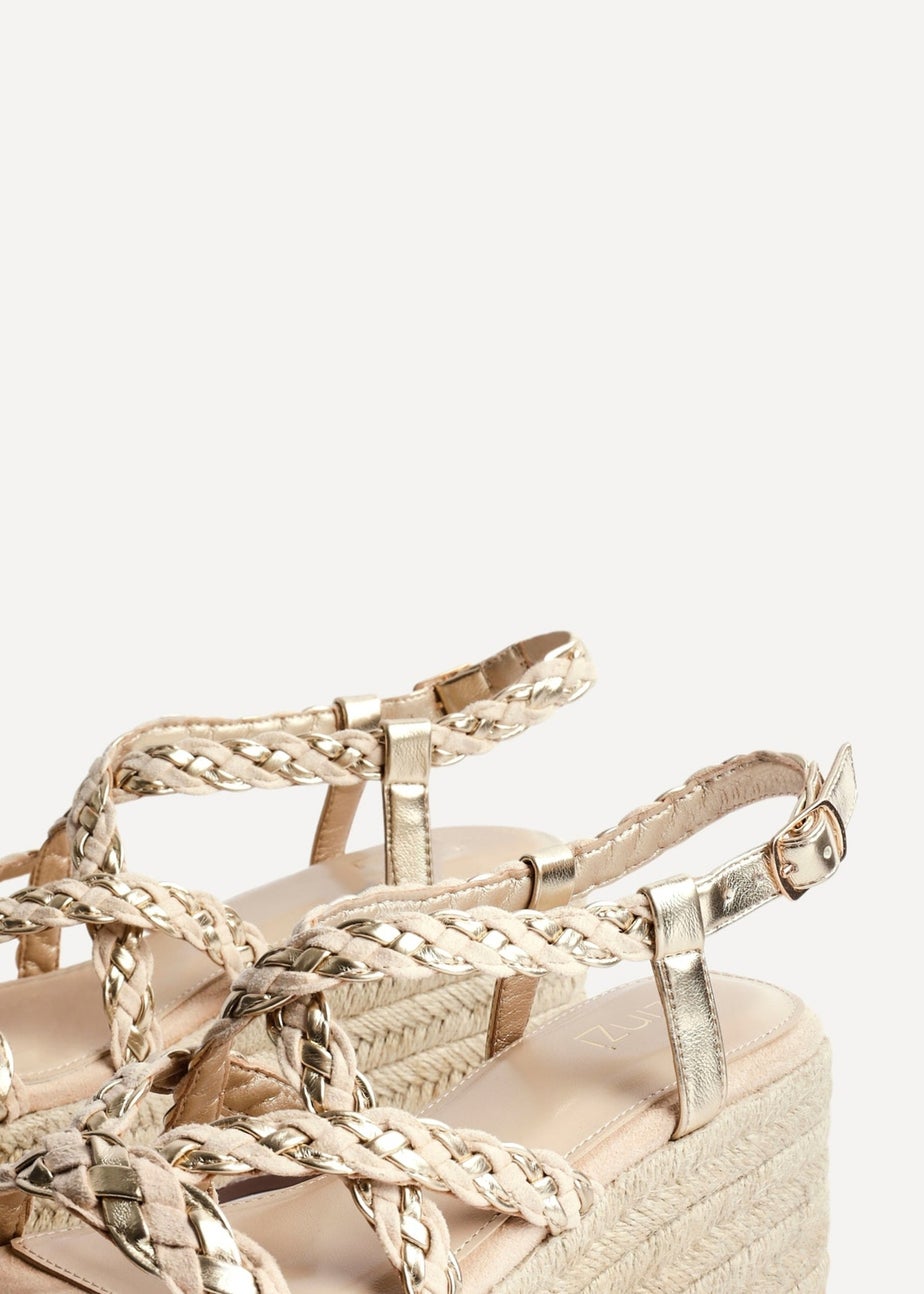 Linzi Mimosa Nude Faux Suede Plaited Flatform Wedge