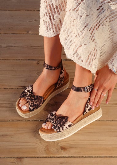 Linzi Cupid Leopard Print Flatform Espadrille Inspired Sandal