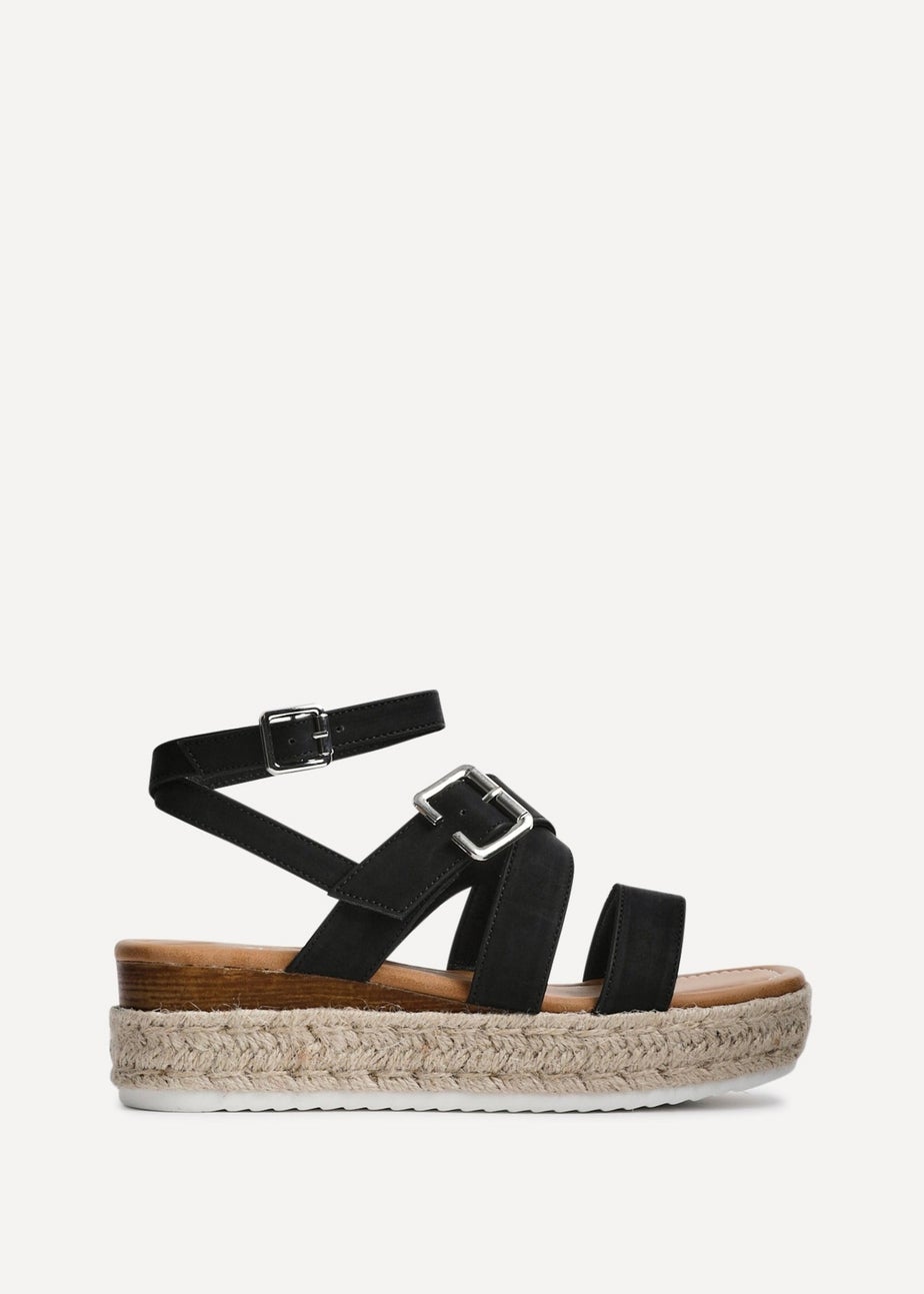 Linzi Autumn Black Nubuck Strappy Flatform Sandal