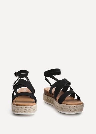 Linzi Autumn Black Nubuck Strappy Flatform Sandal