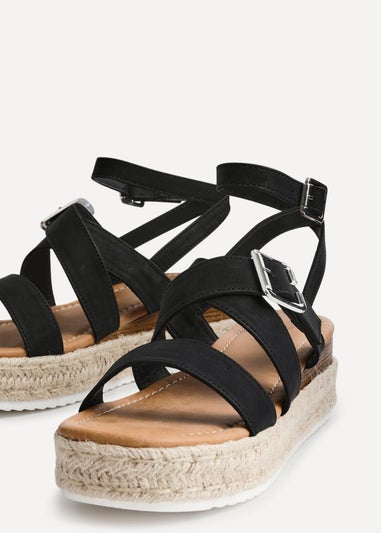 Linzi Autumn Black Nubuck Strappy Flatform Sandal