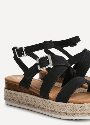 Linzi Autumn Black Nubuck Strappy Flatform Sandal