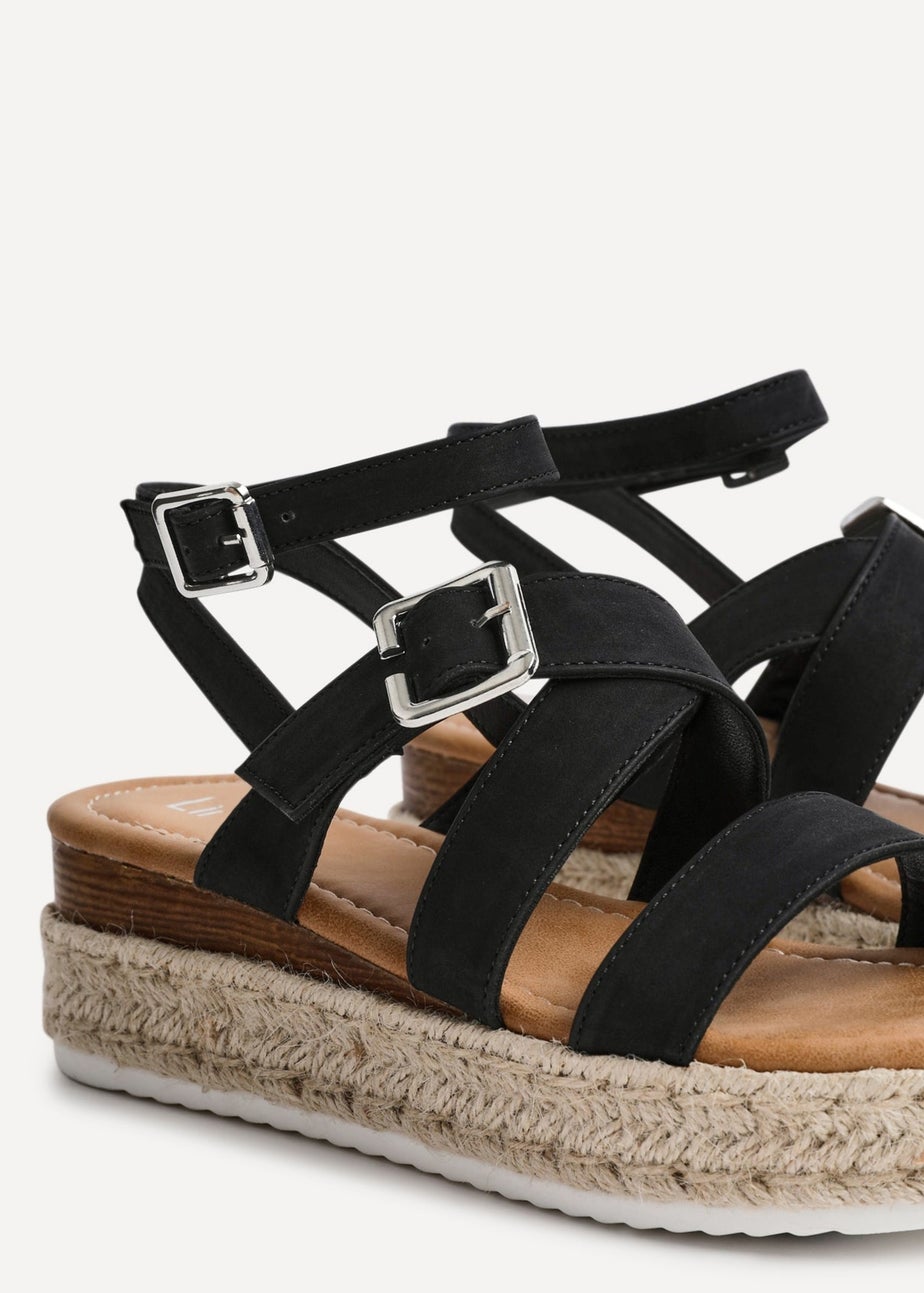 Linzi Autumn Black Nubuck Strappy Flatform Sandal