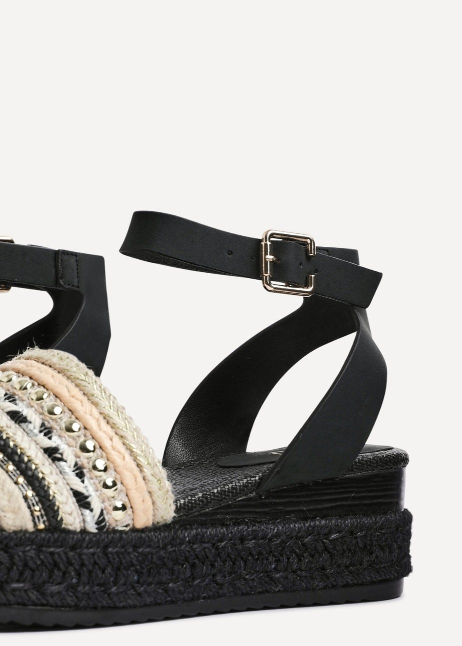 Linzi Vista Black Embellished Woven Espadrille Inspired Flatform