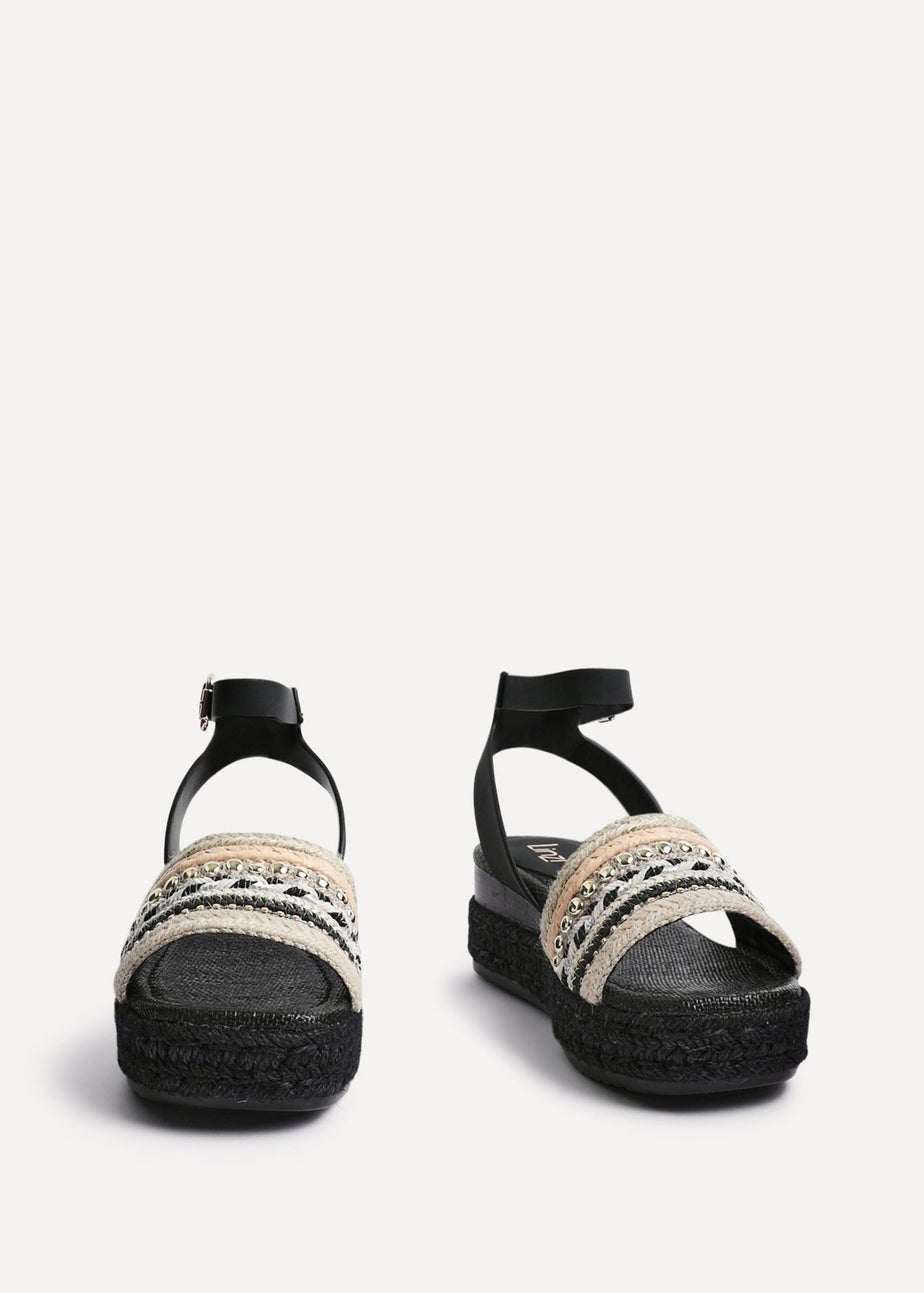 Linzi Vista Black Embellished Woven Espadrille Inspired Flatform