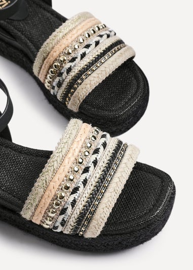 Linzi Vista Black Embellished Woven Espadrille Inspired Flatform