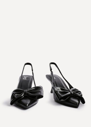 Linzi Merlot Black Faux Leather Slingback Court Heels