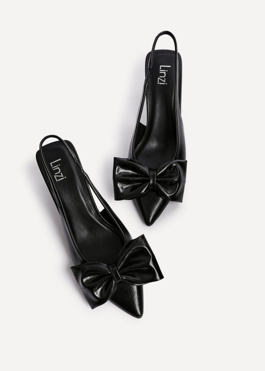 Linzi Merlot Black Faux Leather Slingback Court Heels