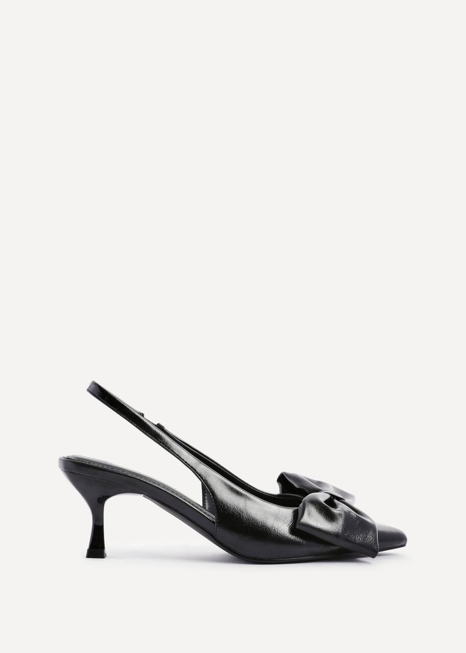 Linzi Merlot Black Faux Leather Slingback Court Heels