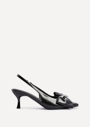 Linzi Merlot Black Faux Leather Slingback Court Heels