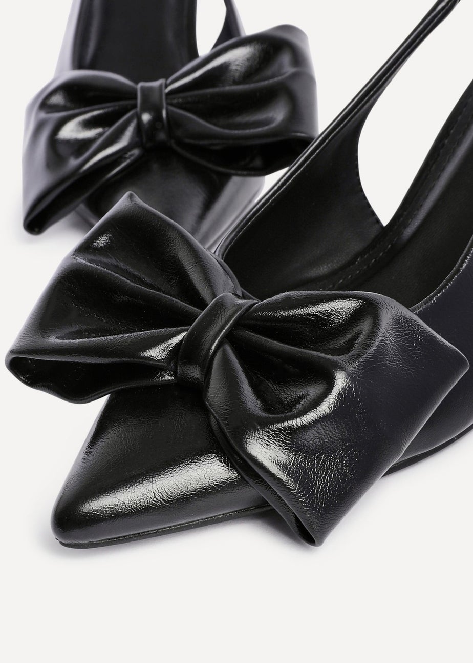 Linzi Merlot Black Faux Leather Slingback Court Heels