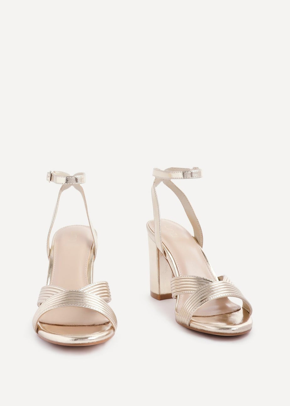 Linzi City Gold Faux Leather Block Heeled Sandal