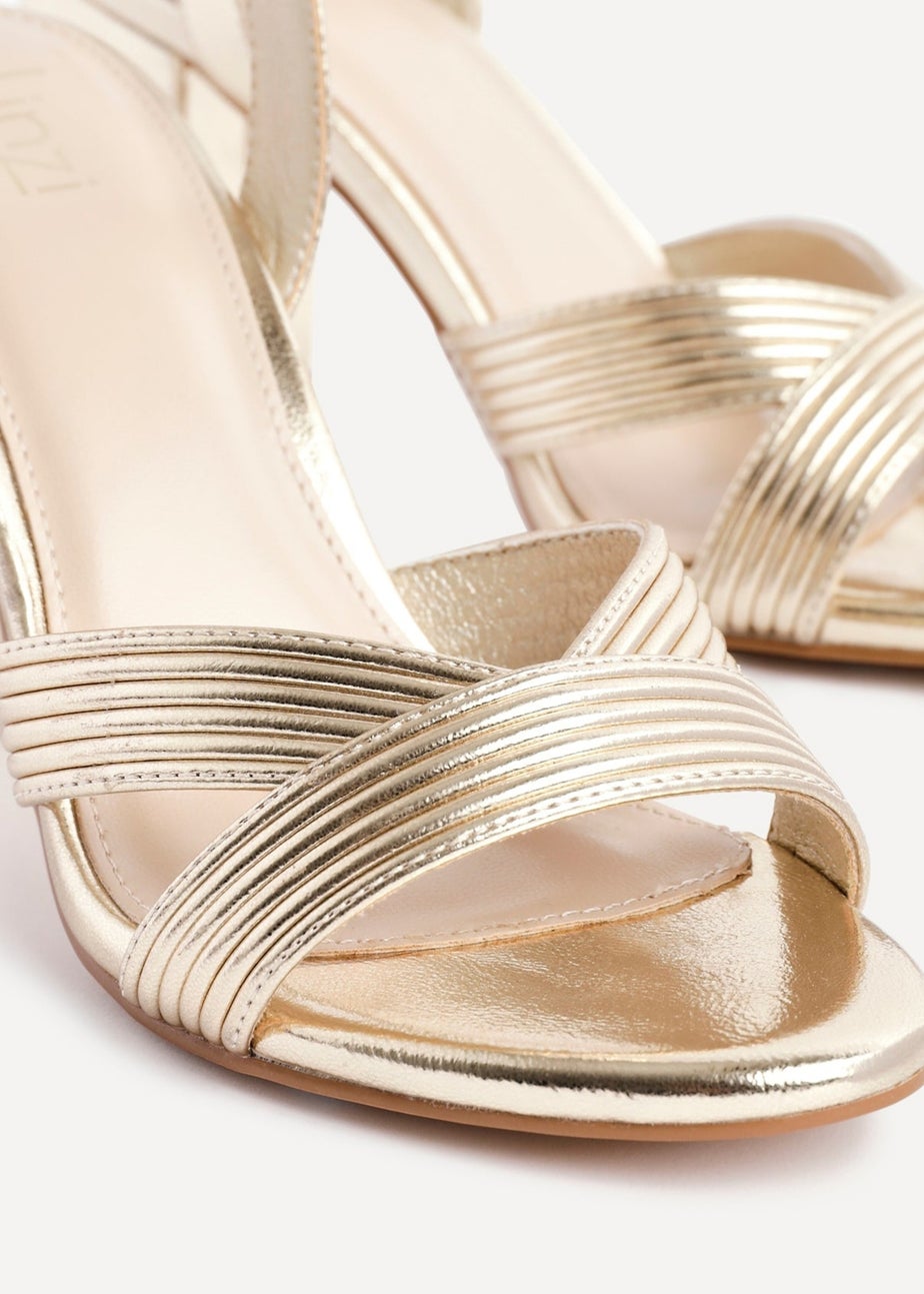 Linzi City Gold Faux Leather Block Heeled Sandal