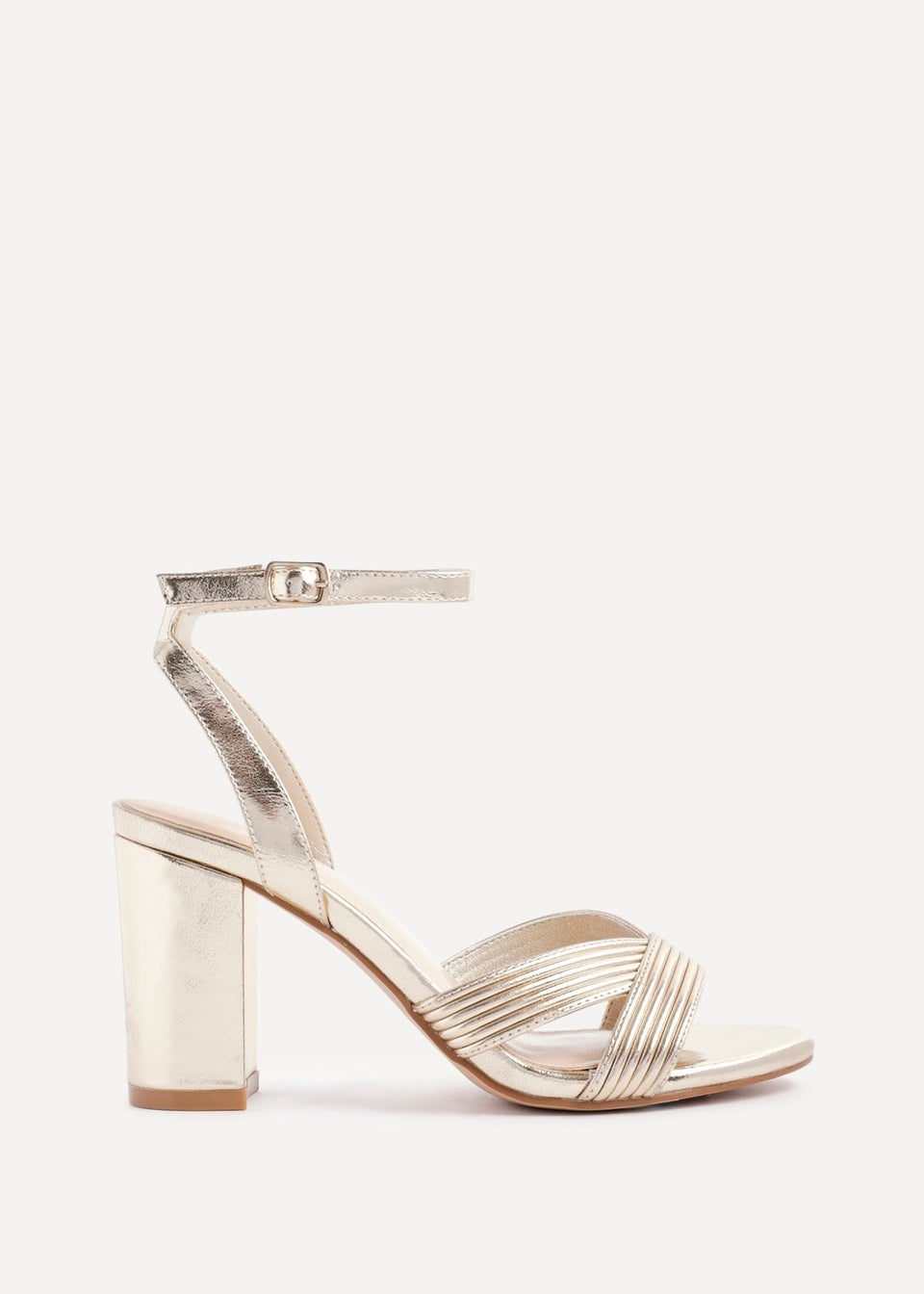 Linzi City Gold Faux Leather Block Heeled Sandal