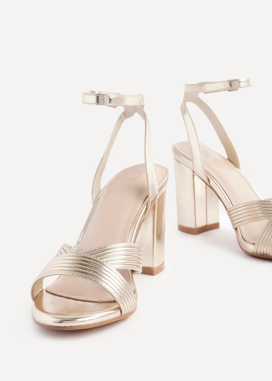 Linzi City Gold Faux Leather Block Heeled Sandal