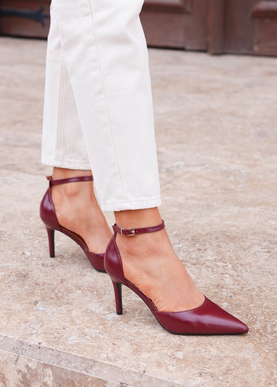 Linzi Thea Burgundy Faux Leather Classic Stiletto Court Heel