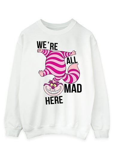 Disney Alice In Wonderland All Mad Here White Graphic Sweatshirt